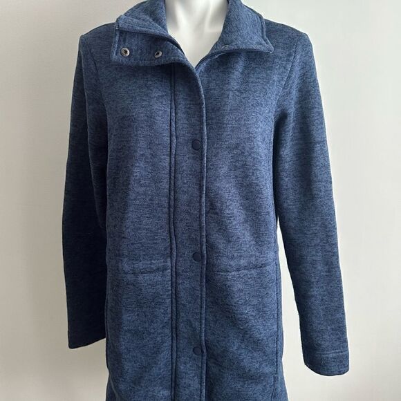 Lands' End Heather Steel Blue Sweater Fleece Long Zip Jacket Tunic Medium M - Picture 2 of 10